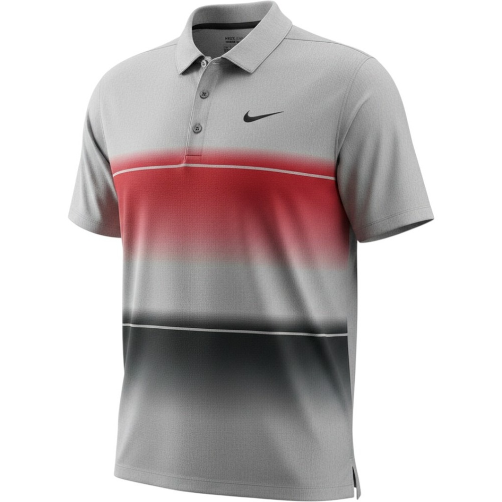 Nike Golf Dri Fit Red Gray Black Ombre Gradient Polo Shirt Mens Small